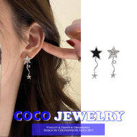 COCOJEWELRY ตุ้มหูสตรีดาวตุ้มหูพู่ห้อยเพทายอารมณ์ไม่สมมาตรเครื่องประดับแฟชั่นสุดหรู