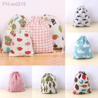 1PC Cotton Linen Fabric Pouch Drawstring Bag Cute Animal Plant Print Kids Travel Cloth Shoes Storage Bag Makeup Case Gift Bag