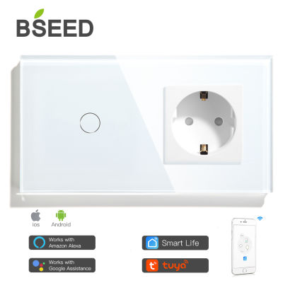 BSEED Mvava Wifi Touch Switch 1Gang 2Gang 3Gang With Normal EU Socket Without Wifi 3 Color Crystal Glass Panel Smart Switch Only