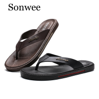 Sonwee รองเท้าแตะผู้ชาย,รองเท้าพื้นเรียบสวมใส่สบายระบายอากาศได้ดี/ฟิล์มสีดำสำหรับฤดูร้อน