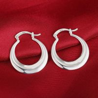 【YP】 3cm 925 Sterling Earrings Fashion round big hoop Creativity Crescent  Gifts Engagement Jewelry