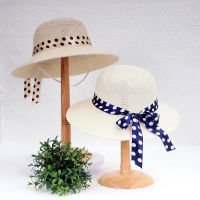 ฤดูร้อนผู้หญิงอาทิตย์หมวก Dot ริบบิ้นกุทัณฑ์ปีกกว้างหมวกฟางสำหรับสุภาพสตรีกลางแจ้งชายหาดระบายอากาศปานามาหมวก