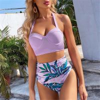 Push Up Bikini Swimsuit Women 2023 New Floral Print High Waist Swimwear Halter Tankini Backless Beachwear Bathing Suit Summer