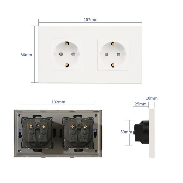 new-popular-bingoelec-ปลั๊กไฟฟ้า16a-สายดิน157x86mmpanel-เต้ารับไฟฟ้าติดผนังสีดำสีขาวสีเทา