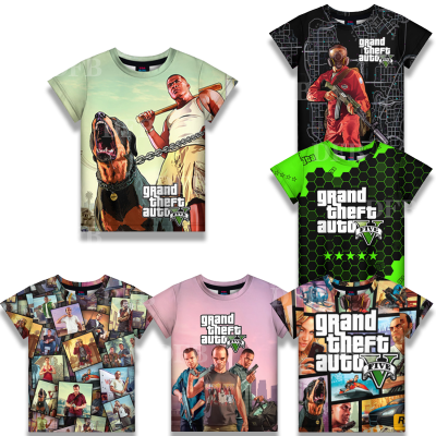 GTA เสื้อยืดแขนสั้นเด็กผู้ชาย,เสื้อยืดพิมพ์ลายเสื้อเกมแฟชั่นและหล่อสะดวกสบายและระบายอากาศฤดูร้อน