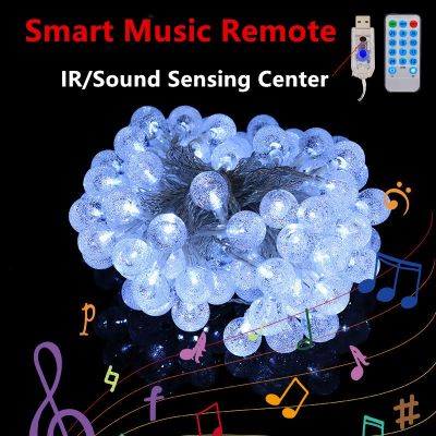 USB Smart Music Remote LED Ball Fairy String Lights Garland Christmas Lights Decoration for Home Wedding Room Decor Curtain Lamp