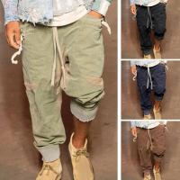 Xiu1Men Casual Elastic Waistband Drawstring Long Pants Outdoor Sweatpants Color Matching Side Pockets Cargo Trousersc12-58