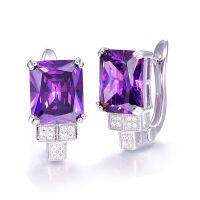 BONLAVIE Purple Piercing Earrings Clip Design Women Amethyst Stone Ear Studs 100 Silver 925 Bridal Wedding Party Fine Jewelry