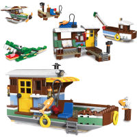 20213 in 1 City Crocodile Ship House Architecture Building Blocks Boat Friends Fisherman Fishing Camping Bricks Toys For Kids Gifts