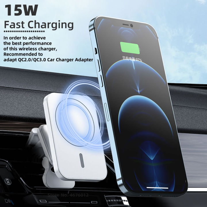 magnetic-car-air-vent-ที่วางศัพท์-mount-15w-fast-wireless-charger-เข้ากันได้กับ-magsafe-case-สำหรับ-12-13-pro-mini-max