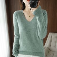 ■ 2023 New Cashmere Sweater Keep Warm V-neck Pullovers Knitting Fashion Korean Sleeve Loose