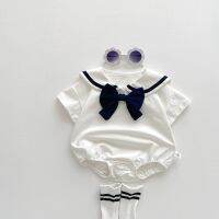 、‘】【= 2023 New Arrival: Newborn Baby Girls Color-Block Sailor Collar BOW Bodysuitsbow - Perfect Summer Outdoor Clothes For Infant&amp;Kid