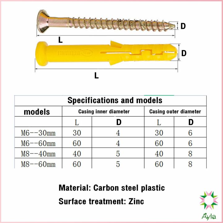 ayla-ชุดพุกพลาสติก-พุกพลาสติกสีเหลืองพร้อมสกรู-m6-m8-พุก-plastic-expansion-bolt