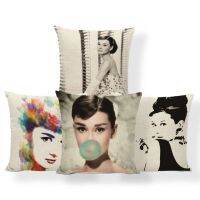 {fabric sofa} Audrey Hepburn Cushions ของขวัญเด็กแรกเกิดสำหรับนักเรียนหมอนพร้อมผ้าคลุมลินินขนาดใหญ่