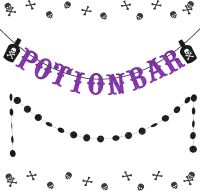 Sursursurprise Halloween Potion Bar Banner And Circle Dots Garland - Halloween Witch Party Supplies For Bar Table Home Indoor Outdoor Decors (สีม่วงสีดำ Glittery)