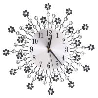 Modern Rhinestone Floral Wall Clock og Metallic Living Room Bedroom Decor