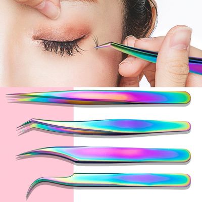 Stainless Steel Eyelashes Tweezers Professional For Lashes Extension Gold Decor Anti static Eyebrow Tweezers Eyelash Extension