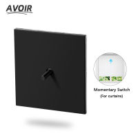 Avoir Wall Light Switch Black Momentary Reset Toggle Lever Stainless Steel 86 Type Panel Eu FR Double Usb Socket Curtain Switch