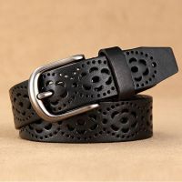 3CM Fashion Cowskin Women Belt Ladies Real Cow Genuine Leather Hollow Out Belt Straps Girls Accessories All-Match Waistband