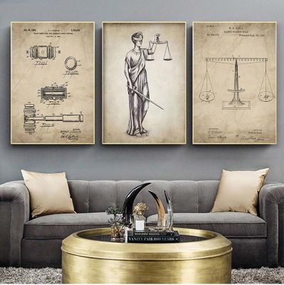 ✣❈ Attorney Lady Justice Law สิทธิบัตรโปสเตอร์และพิมพ์ Scales Of Justice Lawyer ของขวัญ Art ภาพวาดผ้าใบ Lawyer Office Wall Decor