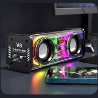 พร้อมส่ง ลำโพงบลูทูธไร้สาย V8 Transparent Mecha Speaker ไฟหลากสีสวย RGB Cyberpunk Style วางตั้งโชว์ ตัวเล็กพกพาได้ง่าย