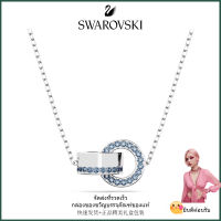 ?Swarovski?Hollow Loop Phase Clasp สร้อยคอจี้เพชรสีน้ำเงิน S925 สร้อยคอแฟชั่นสตรีเงินสเตอร์ลิงของขวัญวันเกิดวันวาเลนไทน์