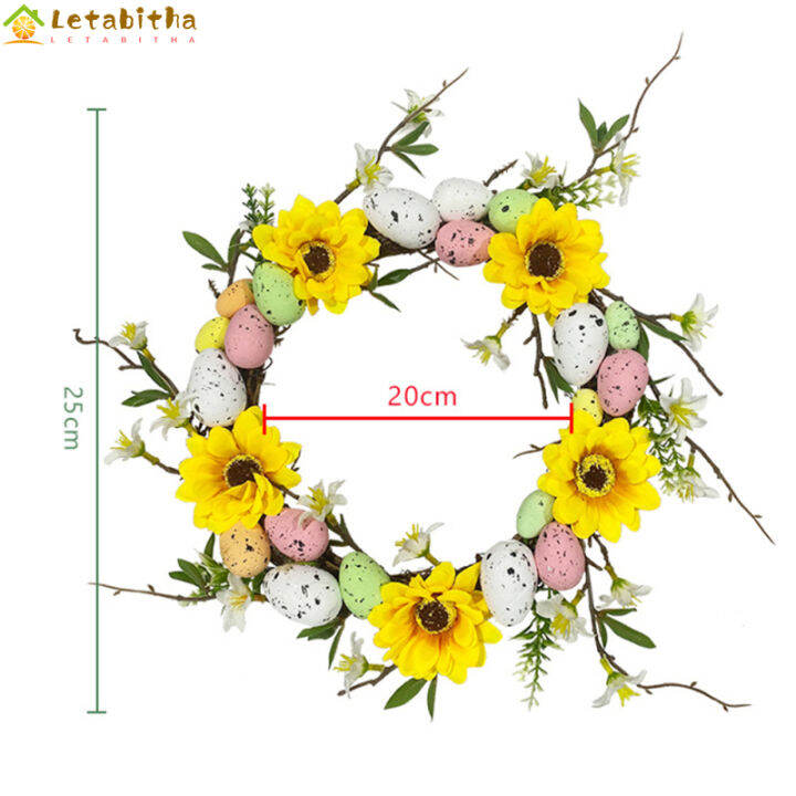 พวงหรีดไข่อีสเตอร์เทียมประตูหน้าแขวนหน้าต่างพวงมาลัยดอกไม้ประดิษฐ์สำหรับตกแต่งอีสเตอร์