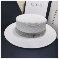 Sun Hat Artificial Diamond Belt Straw Hat Retro Gold Braided Hat Female Loose Sunscreen Sunshade Flat Cap Visors Hats Church Hat