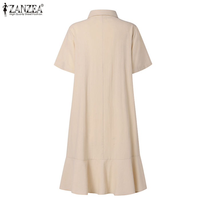 จัดส่งฟรี-fancystyle-zanzea-เสื้อสไตล์เกาหลีของผู้หญิงปกพับลงผ้าฝ้ายชุดเดรสฟูย้อนยุค-8