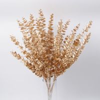 Artificial Golden Eucalyptus Stem Fake Plants Real Touch Leaf For Home Wedding Party Bouquet Centerpiece Home Decor