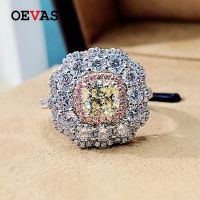 OEVAS 925 Silver 2กะรัตสีเหลืองคาร์บอนสูงแหวนแต่งงานสำหรับผู้หญิงปาร์ตี้เครื่องประดับของขวัญครบรอบ