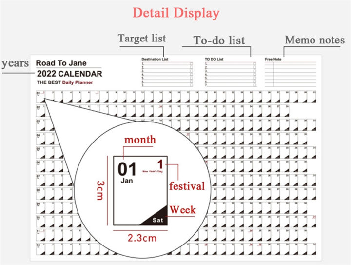 ประจำปี2022รายปีตาราง-plan-ปฏิทิน365-days-planner-2022ปฏิทินผนังโปสเตอร์2022-daily-planner-12เดือนทุกวัน-to-do-list-2แผ่น-eva