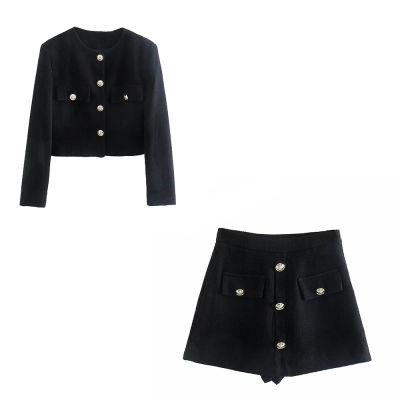 xikom 2021 Tweed Women Two-piece Set Black Vintage Office Lady Single Breasted Blazer Female Casual Slim High Waist Shorts Suit