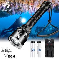 IP68 Powerful Diving Flashlight Highest Waterproof Professional diving light With anti-skid Rope Use 5 x super bright lamp beads Rechargeable  Flashli