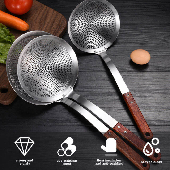 Strainer Skimmer Ladle, 304 Stainless Steel Solid Professional Oil