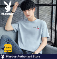 PLAYBOY เสื้อยืดแขนสั้นแขนสั้นแขนสั้นเสื้อยืดผ้าฝ้ายผู้ชาย,เสื้อยืดแขนสั้นครึ่งแขนแฟชั่นคอกลม