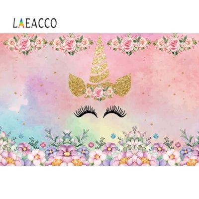 【Worth-Buy】 Laeacco ฉากหลังดอกไม้ยูนิคอร์นสำหรับงานเลี้ยงวันเกิดของเด็กหญิงถ่ายภาพฉากหลังฉากหลังของเด็กทารก