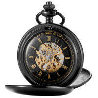 【Cw】New 2ด้านเปิด Navidad Christmas Gift Smooth Mechanical Pocket Watch Men OB Hand Wind Double Hunter ตัวเลขโรมัน 【hot】