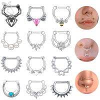 ZS 1 Piece CZ Crystal Stainless Steel Septum Ring 16G Straight-bar Nose Rings Spider Heart Bee Shape Nostril Piercings Jewelry