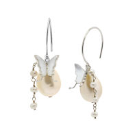 A.CEMI Royal Butterfly Dangling Pearl Earring มุกแท้ ต่างหูมุกแท้ ต่างหูเงินแท้ ชุบทอง 18K