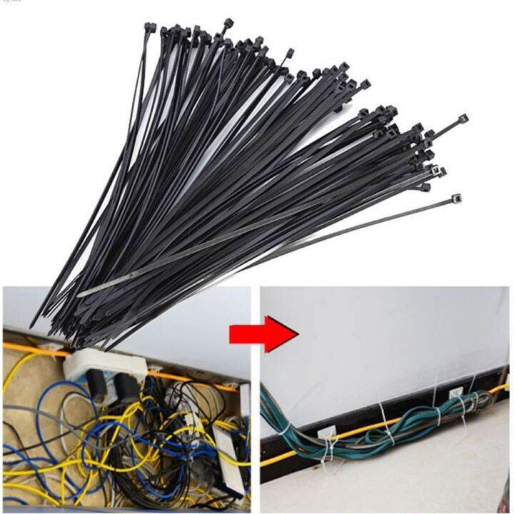 สายรัด-cable-ties-เคเบิ้ลไทร์-สายรัดไนลอนพลาสติกสีดำ-100-ชิ้น-10cm-1ชุด