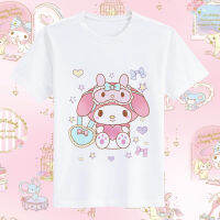 My Melody เทรนด์ Merlotti Rabbit Peripl แขนสั้น T เสื้อยืดการ์ตูนการ์ตูนเด็กชายและเด็กหญิงเสื้อผ้าหลวมๆสำหรับนักเรียน