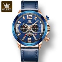 ZZOOI OLEVS Mens Quartz Watches Top Brand Watch 48MM Big Dial Fashion Leather Waterproof Watch for Men Luminous Chronograph Wristwatch