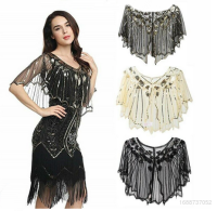 Ladies Vintage Evening Dress Sequin Cape Sequined beaded lace mesh cape Dress outerwear