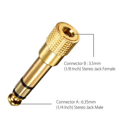 【2pcs】Audio 6.35mm stereo plug to 3.5mm stereo jack Connector Convertor Adapter Gold-plated