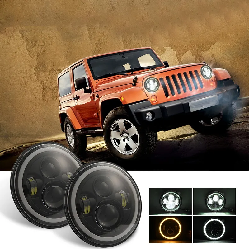 7 Inch 140W Round Led Headlight High Low Beam with Halo Ring Angel Eyes for Jeep  Wrangler Jk Tj Lj Cj Car Accessories 