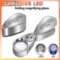 40x 25mm LED Luminous Foldable Magnifier Portable Handheld Metal Jewelry Magnifying Glass With Led Uv Lamp