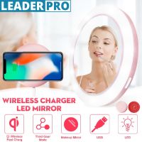 Portable Wireless LED Lighted Mini Circular Makeup Mirror Compact Travel Sensing Lighting Cosmetic Mirror USB Charging