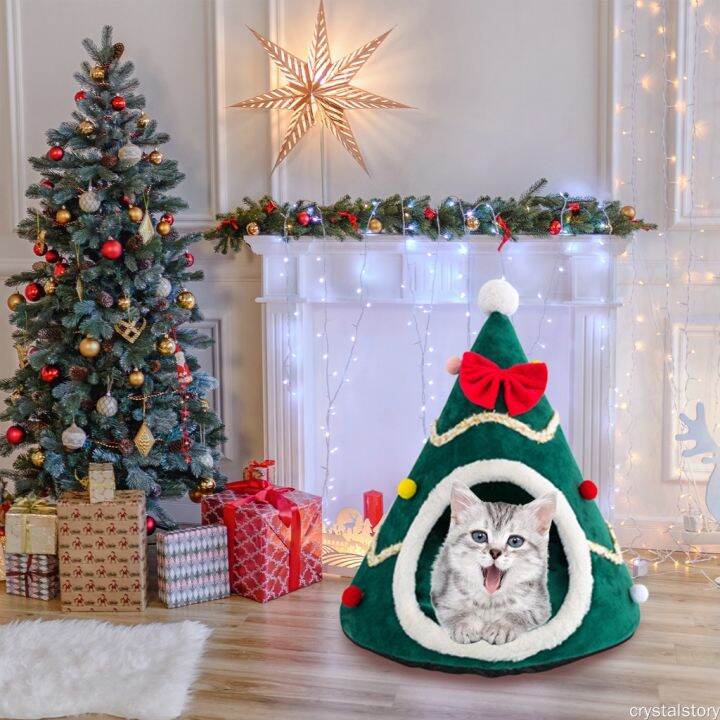 home-kennel-cat-bed-house-pet-nest-durable-cone-autumn-winter-warm-christmas-tree-shape-xmas-decoration-dog-tent