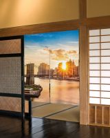 City Sunset Bridge Dusk Building Door Curtain Kitchen Japanese Style Cafe Restaurant Partition Curtain Home Entrance Decoration